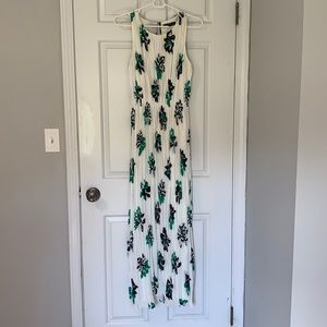 White pleated floral maxi dress